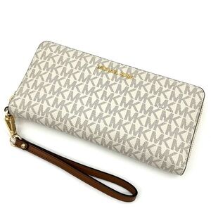 Michael Kors Large Continental Wallet Wristlet Vanilla/Brown